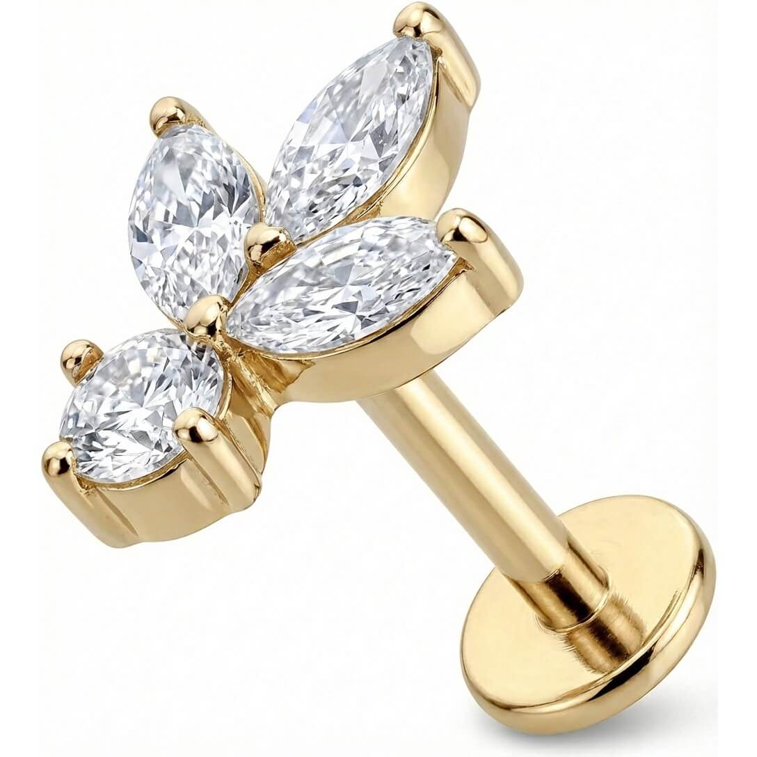 Titanium Labret Crystal Lotus Flower Cluster Internally Threaded