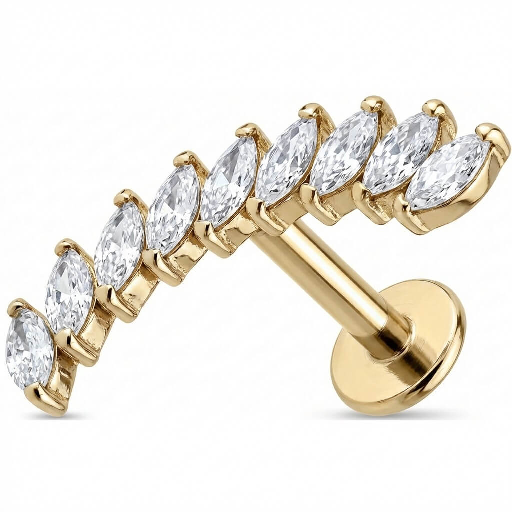 Titanium Labret Curved Marquise Crystal Vine Internally Threaded