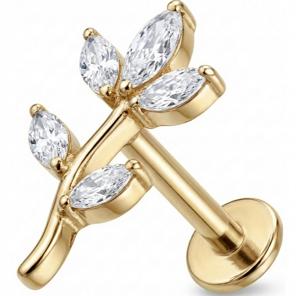Titanium Labret Curved Marquise Leaf Branch Internally Threaded