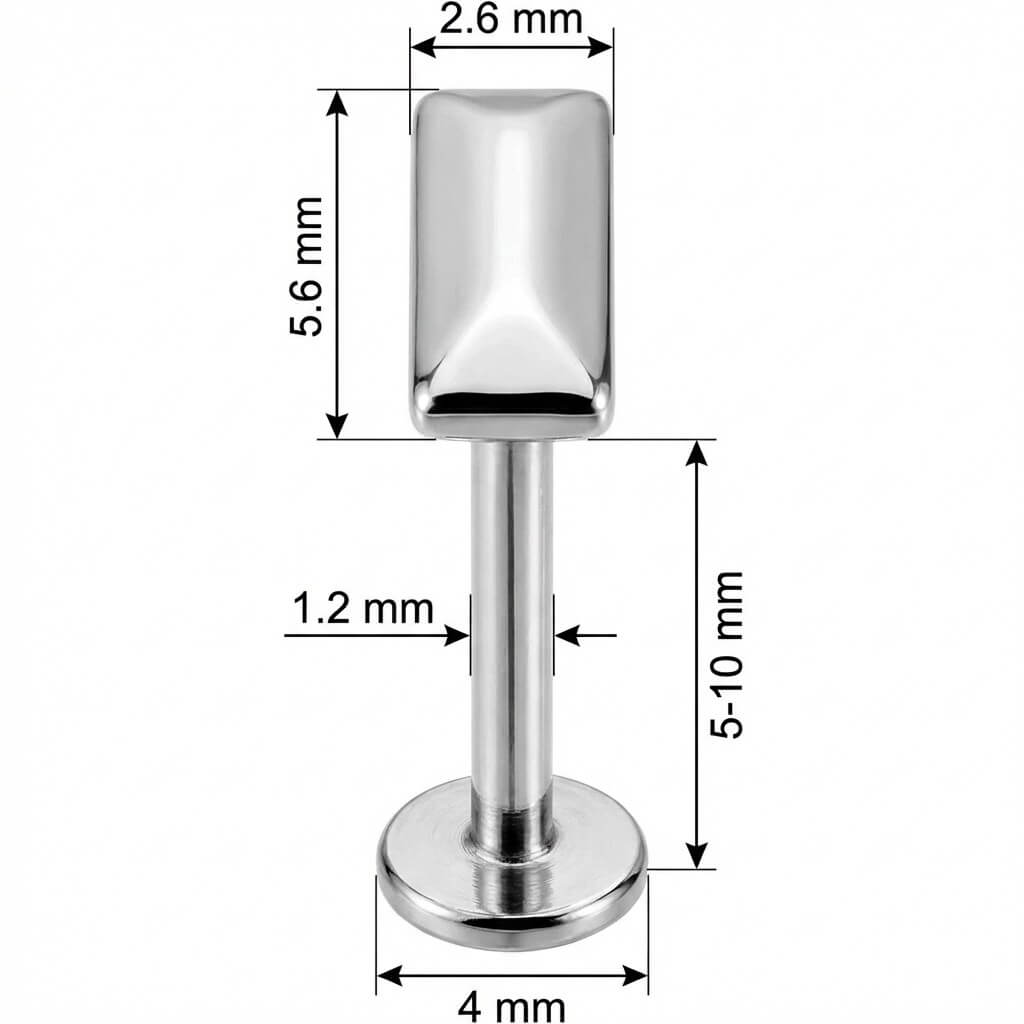 Titanium Labret Beveled Rectangular Bar Top Internally Threaded