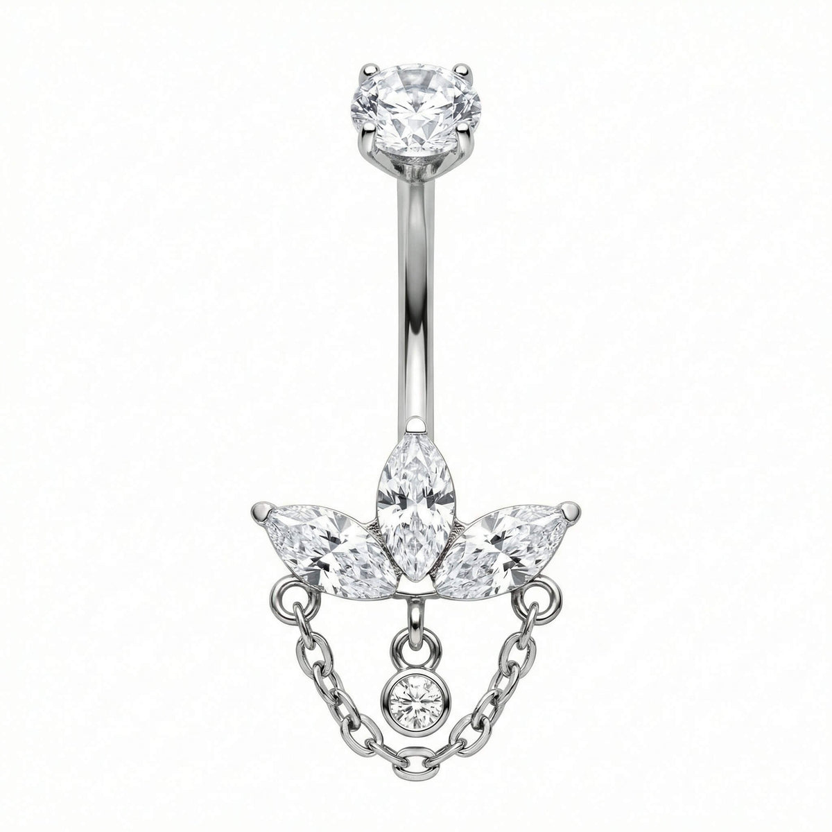 Titanium Belly Button Piercing Lotus Flower And Chain
