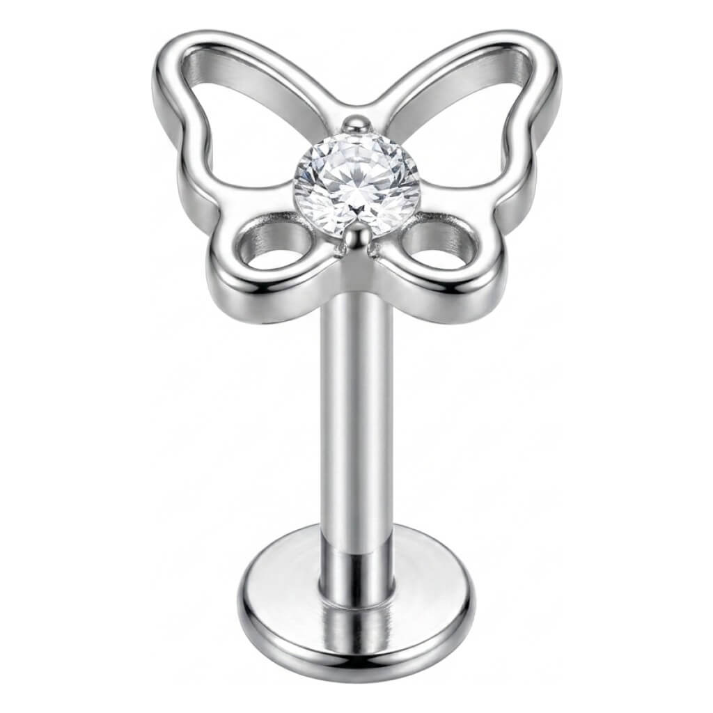 Titanium Labret Butterfly Zirconia Internally Threaded