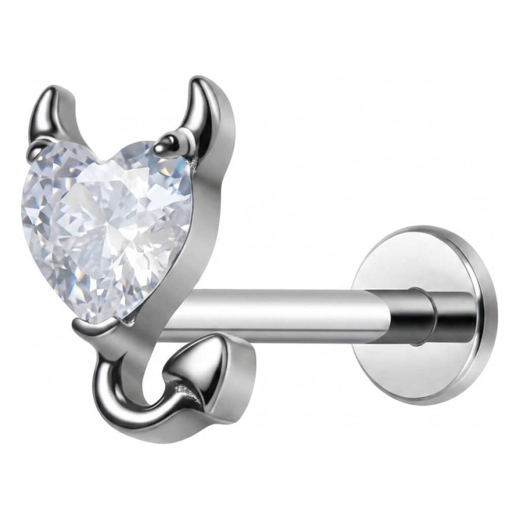 Titanium Labret Devil Heart Zirconia Internally Threaded