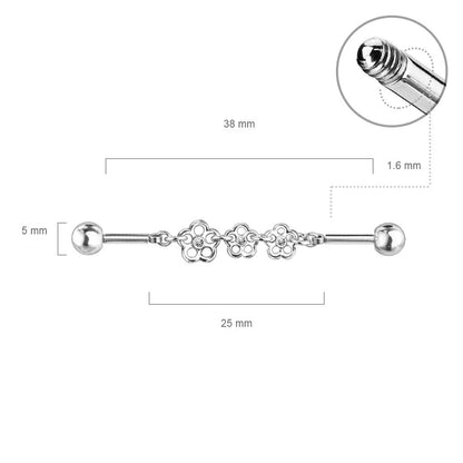 Industrial Barbell 3 Blumen Zirkonia