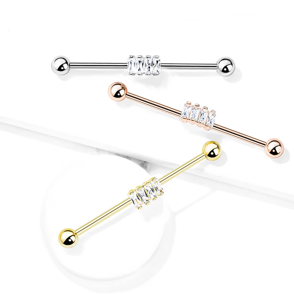 Industrial Barbell 4 Quadrate Zirkonia