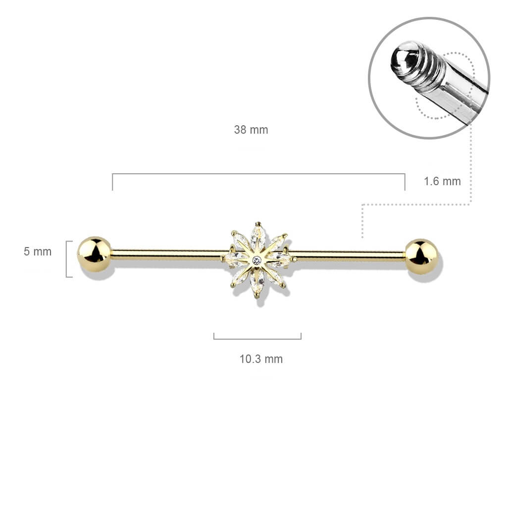 Industrial Barbell Snowflake Zirconia