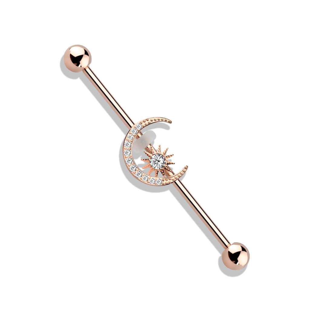 Industrial Barbell Moon Star Zirconia