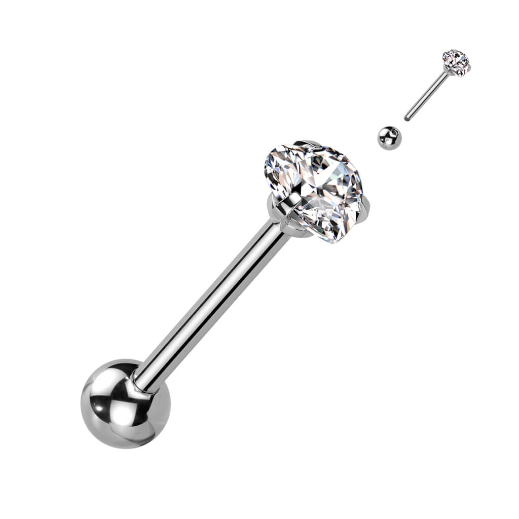 Tongue Barbell Heart Zirconia