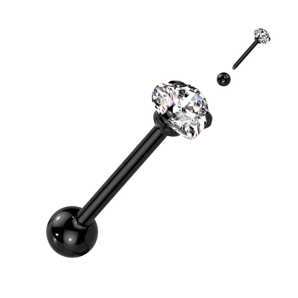 Tongue Barbell Heart Zirconia