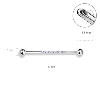 Barbell Industrial Bolas de Plata con línea de Circonita