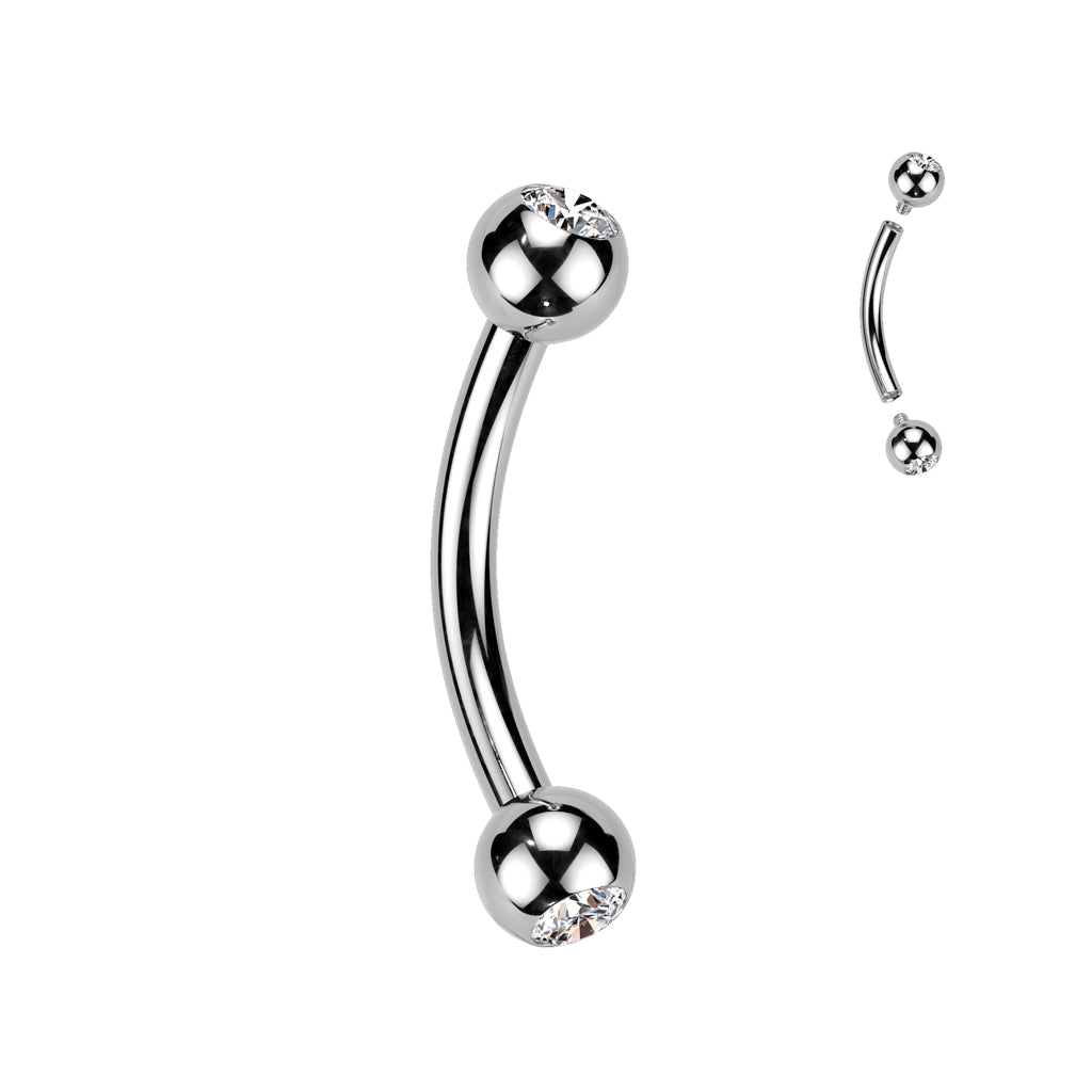 Eyebrow Piercing Ball Zirconia Silver Internally Threaded