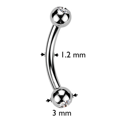 Eyebrow Piercing Ball Zirconia Silver Internally Threaded