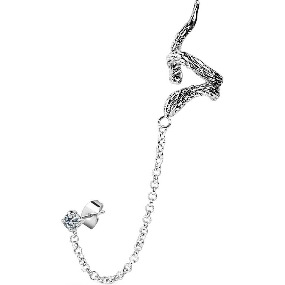 Ear Cuff de plata con serpiente y circonita