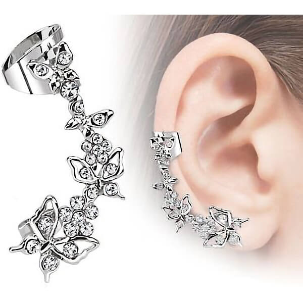 Earcuff Ear cuff farfalli e zirconi Pieghevole