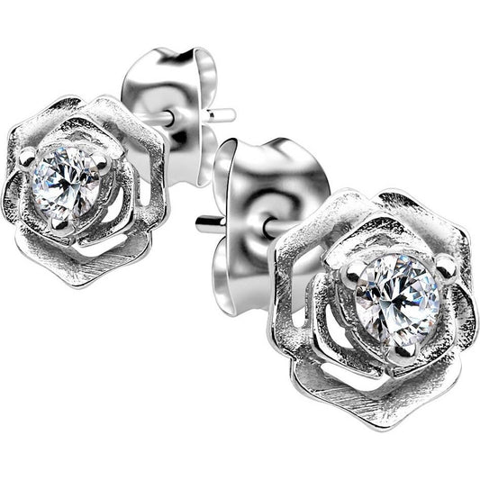 Argent 925 Bouton d'Oreille Fleur Zircone 