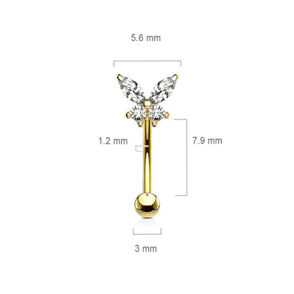 Eyebrow Piercing Butterfly Zirconia