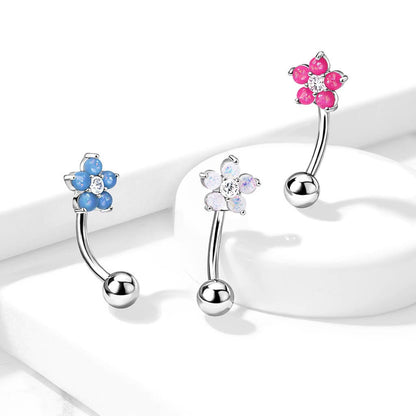 Eyebrow Piercing Flower Silver Zirconia