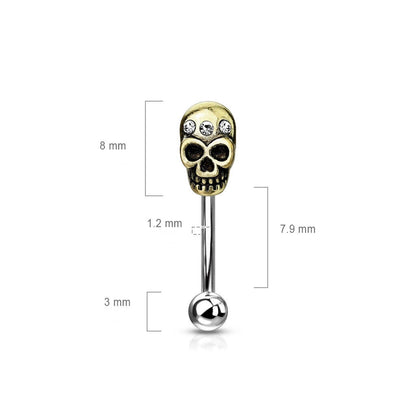 Eyebrow Piercing Skull Silver Gold Zirconia