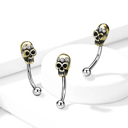 Eyebrow Piercing Skull Silver Gold Zirconia