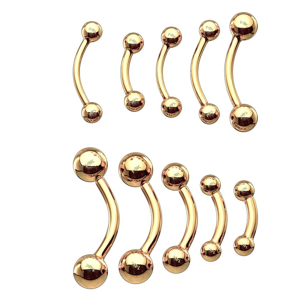 14 Karat Gold Curved Barbell Kugel Gelbgold Weißgold