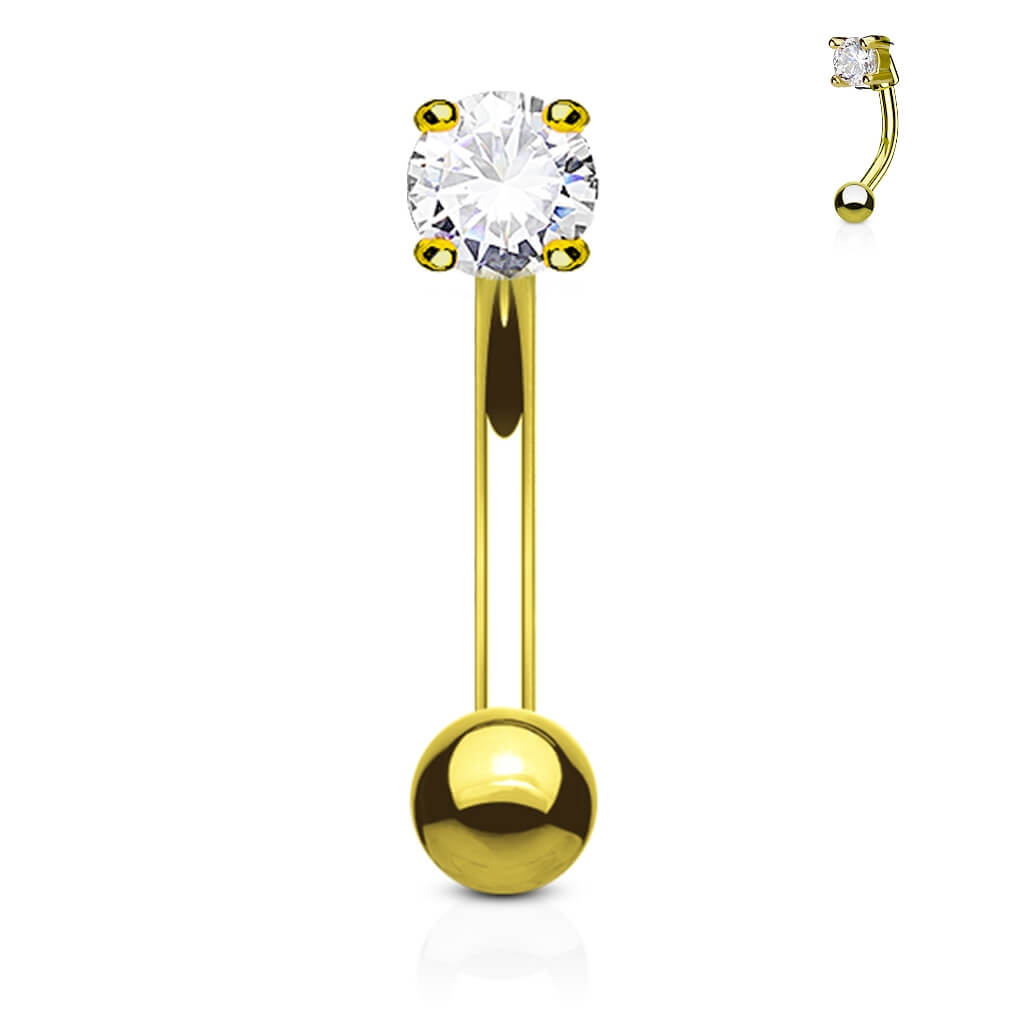 Solid Gold 14 Carat Eyebrow Piercing Zirconia