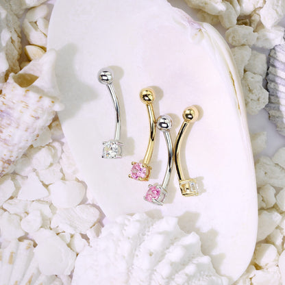 Solid Gold 14 Carat Eyebrow Piercing Zirconia