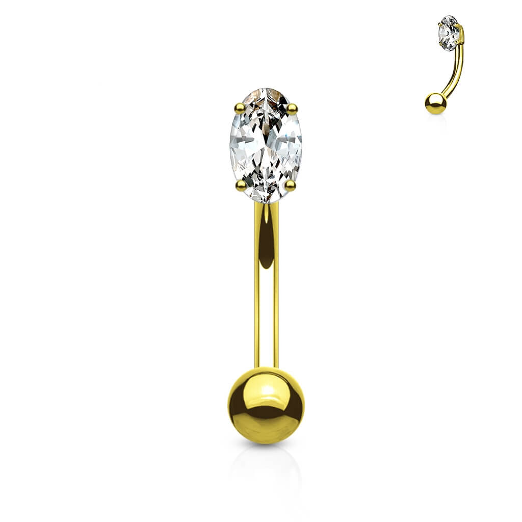 Oro 14 kt Piercing Sopracciglio Zircone ovale