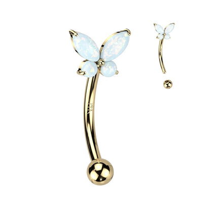 Solid Gold 14 Carat Eyebrow Piercing Butterfly Zirconia