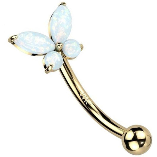 Solid Gold 14 Carat Eyebrow Piercing Butterfly Zirconia