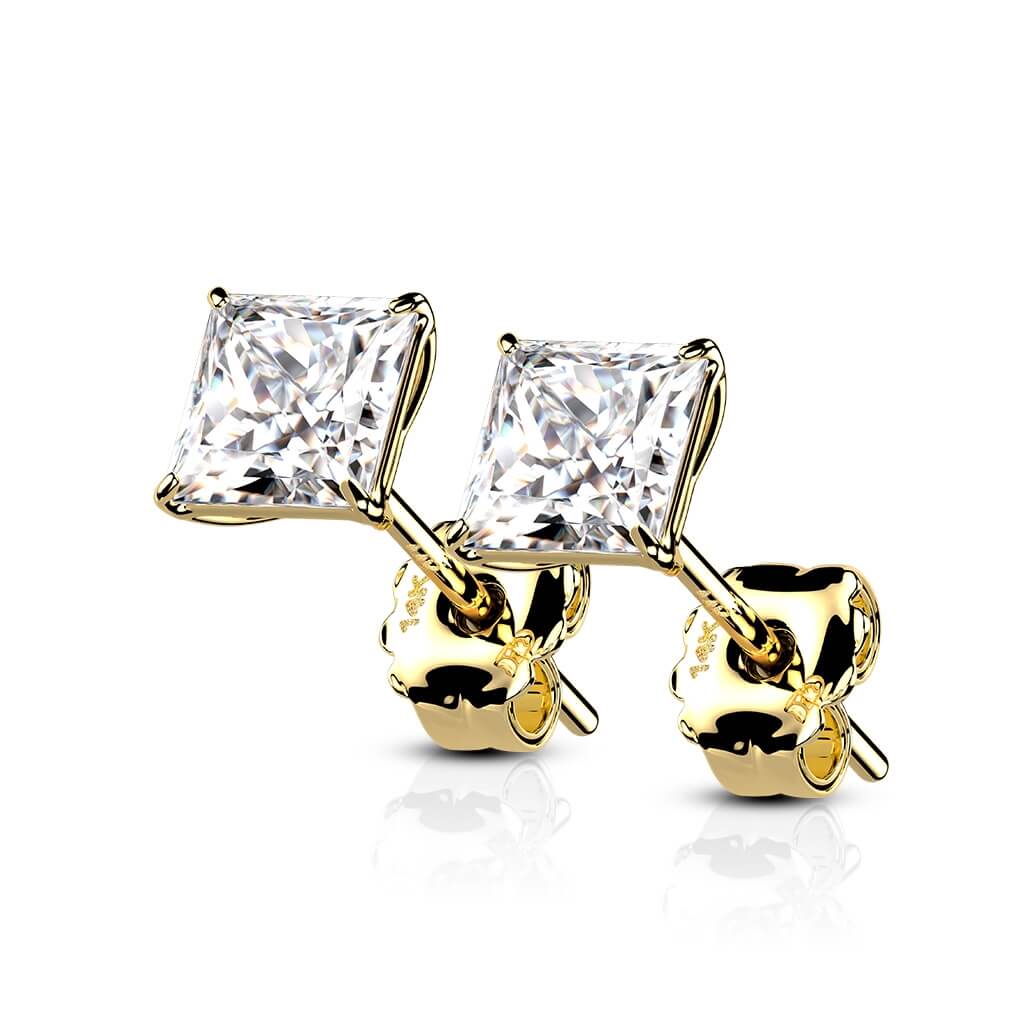 Solid Gold 14 Carat Square Zirconia