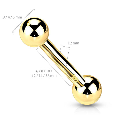 Solid Gold 14 Carat Barbell Ball Push-In