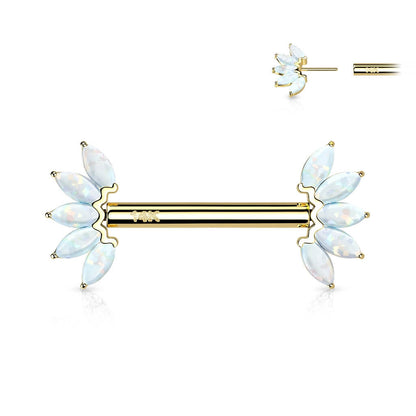 Solid Gold 14 Carat Nipple Piercing 5 Marquise Opal Push-In