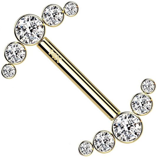 Oro 14 kt Piercing Capezzolo 5 Zirconi  Push-In