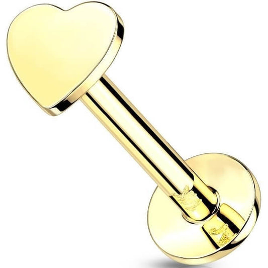 Oro 14 kt Labret Cuore piatto  Push-In