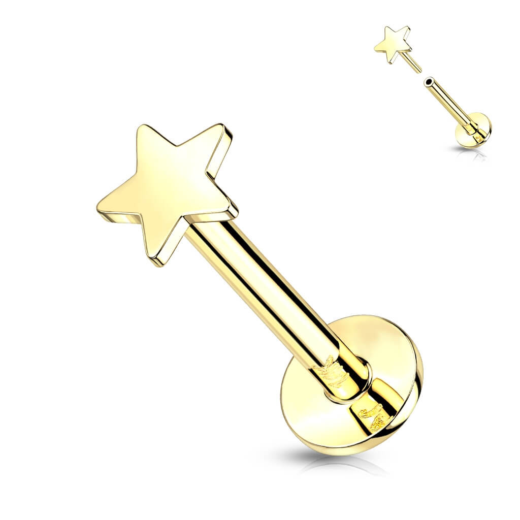 Oro 14 kt Labret Stella piatta  Push-In