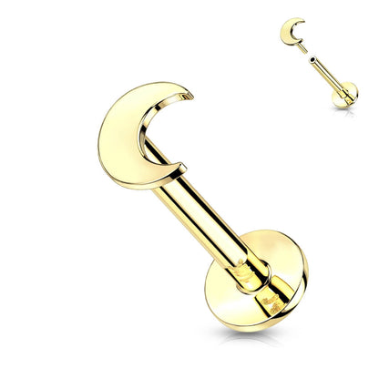 Solid Gold 14 Carat Labret Moon Flat Push-In