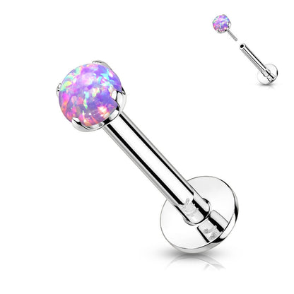 Złoto 585 labret okrągły opal  push-in