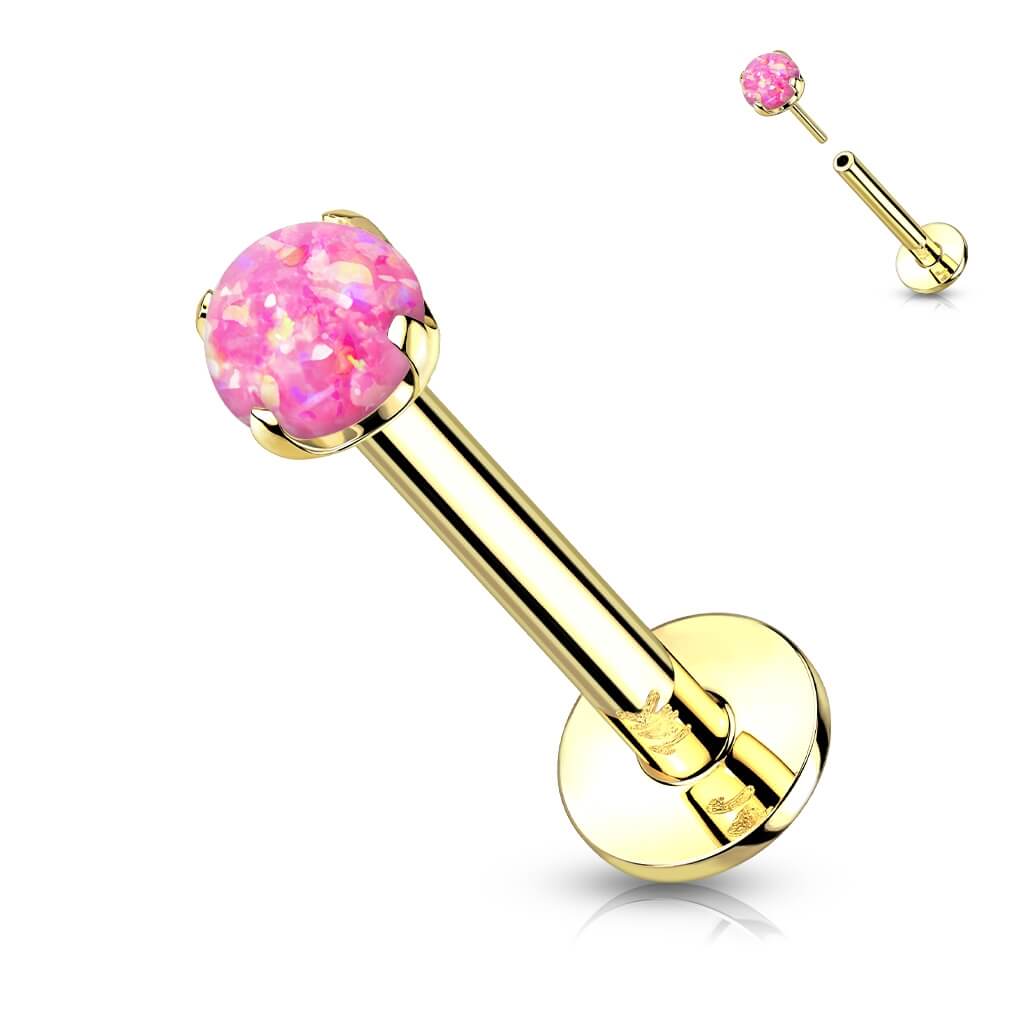 Złoto 585 labret okrągły opal  push-in