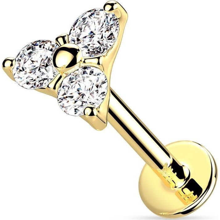 14 Karat Gold Labret Dreieck Zirkonia Gelbgold Weißgold Push-In