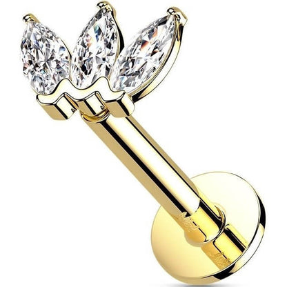 Or 14kt Labret Marquise 3 Zircone Enfoncer