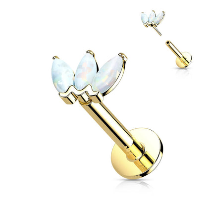 Or 14kt Labret Marquise 3 Opale Enfoncer