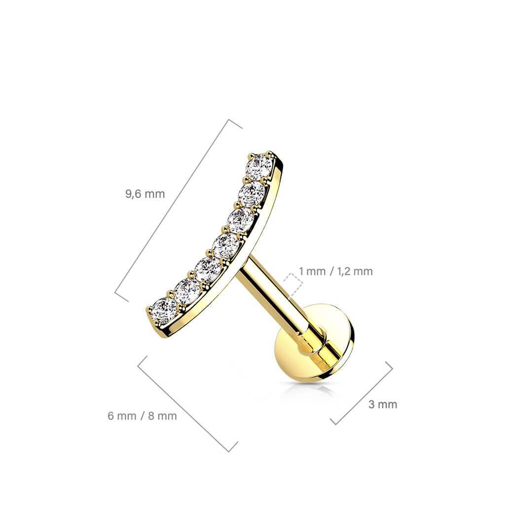 Oro 14 kt Labret Barra curva con zircone Push-In