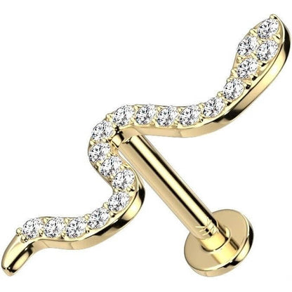 Solid Gold 14 Carat Labret Snake Zirconia Push-In