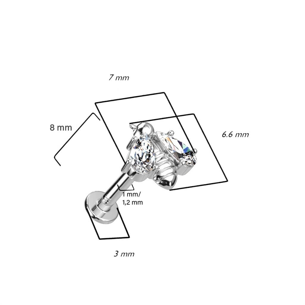 Or 14kt Labret Abeille Zircone Enfoncer