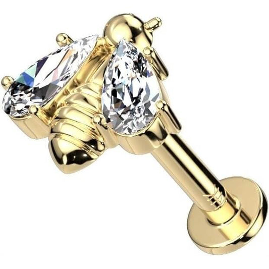 Or 14kt Labret Abeille Zircone Enfoncer