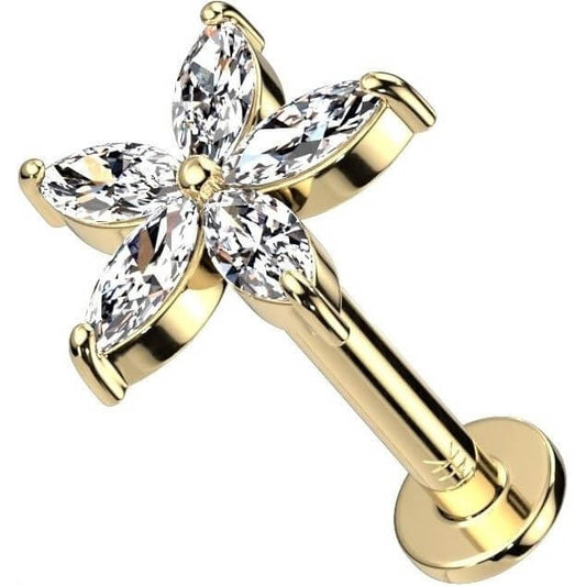 Or 14kt Labret Fleur Zircone Enfoncer