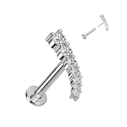 Or 14kt Labret Barre Courbée Zircone Enfoncer