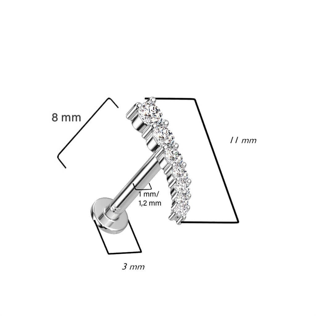 Or 14kt Labret Barre Courbée Zircone Enfoncer