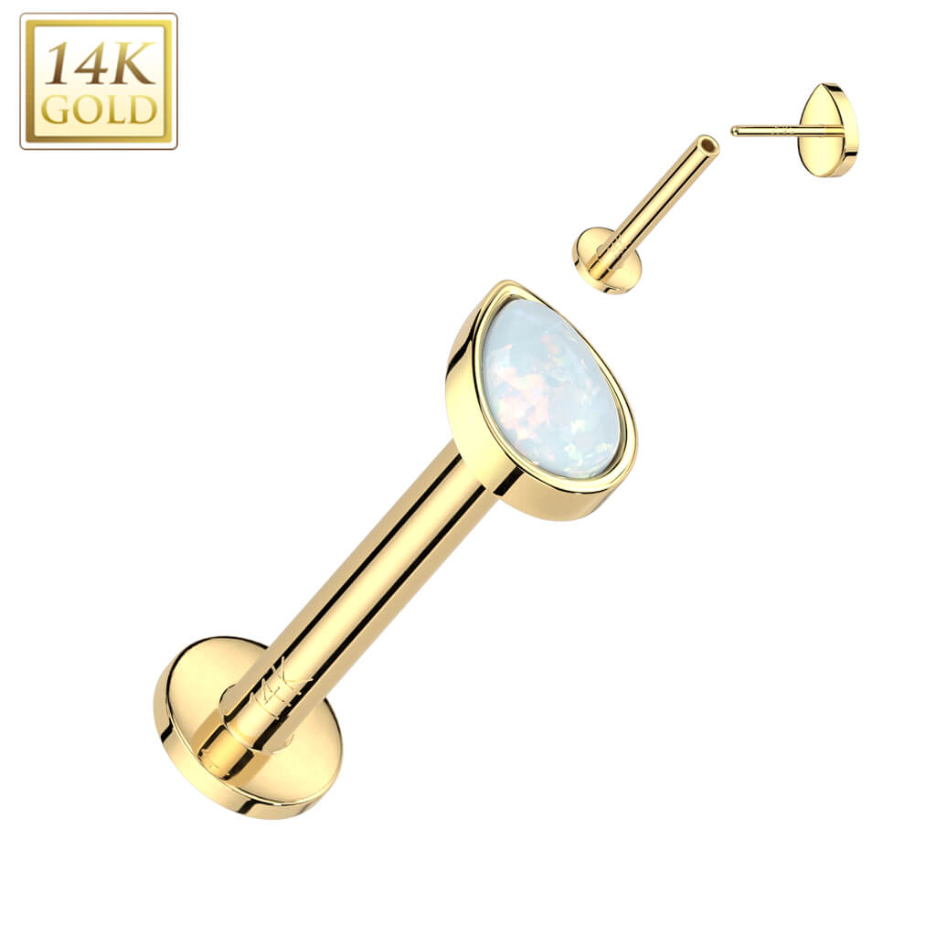 Solid Gold 14 Carat Labret drop opal Push-In