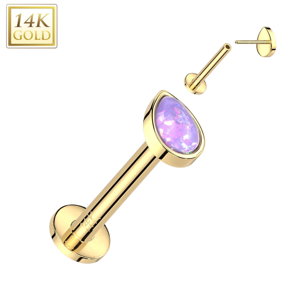 Złoto 585 labret kropla opal push-in